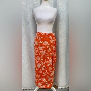 Ann Taylor vintage Hawaiian style silk orange white floral midi wrap skirt
